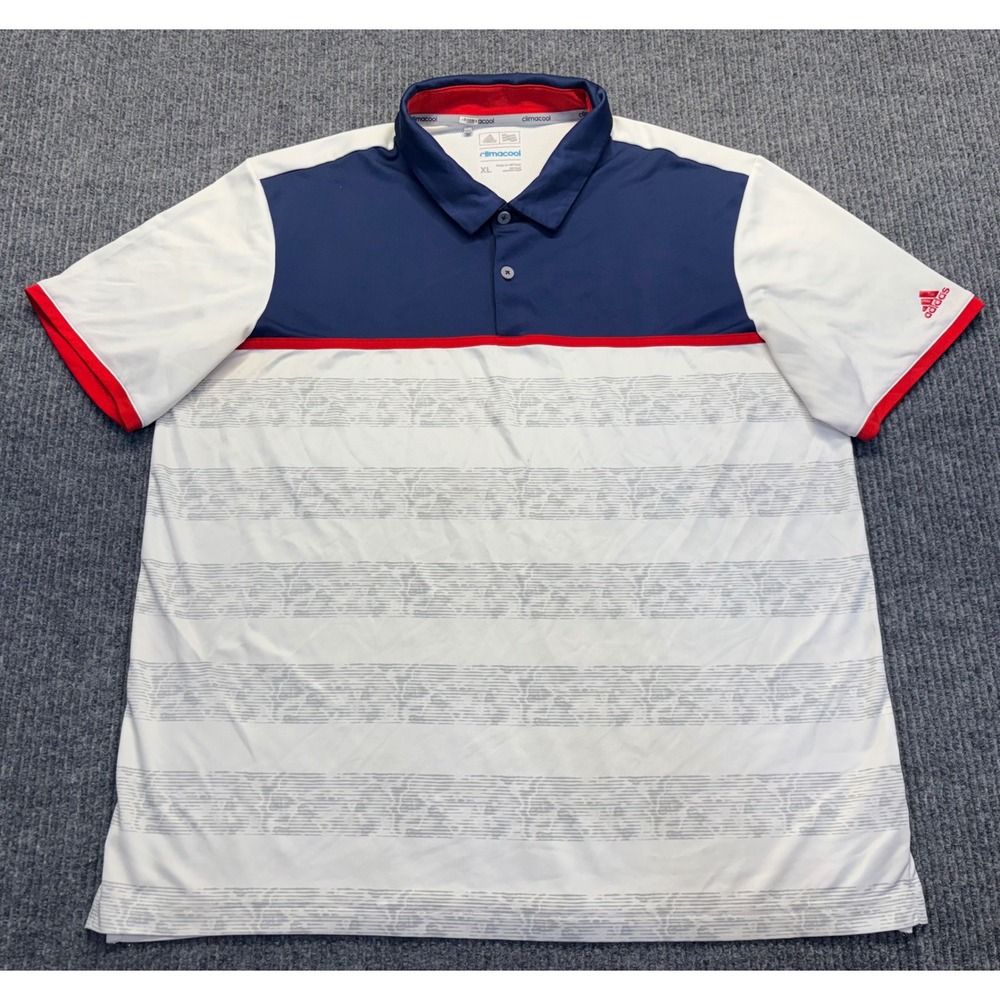 Adidas Climacool Golf Polo Shirt Mens XL Navy Blue White Red Colorblock Striped